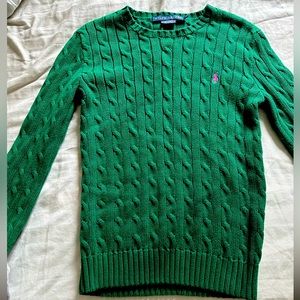 Green Ralph Lauren Cable-Knit Cotton Crewneck Sweater - S